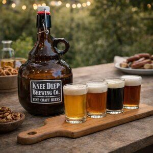 Empty Knee Deep Brewing Company Glass Growler